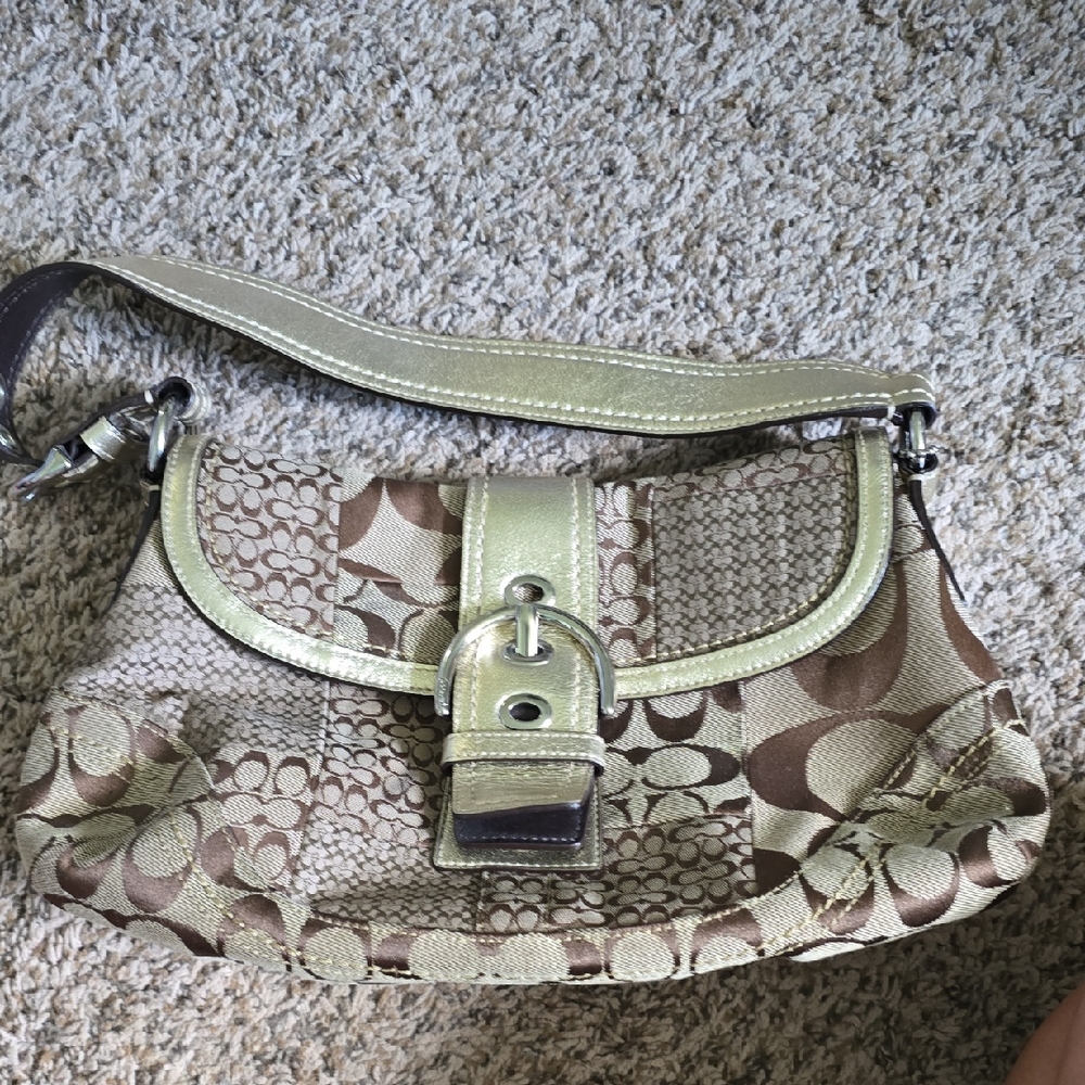 Coach Brown and Tan Signature Shoulder Bag